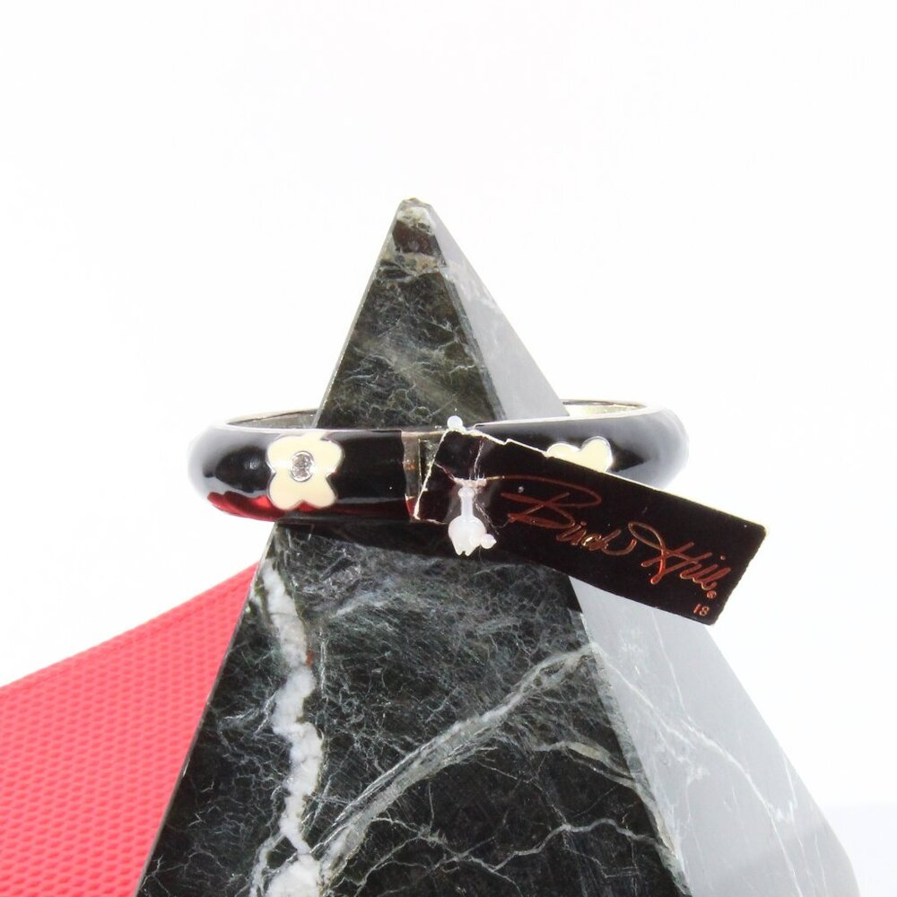 Vintage Birch Hill Black Enamel and Cream Color Flower Cuff Bracelet